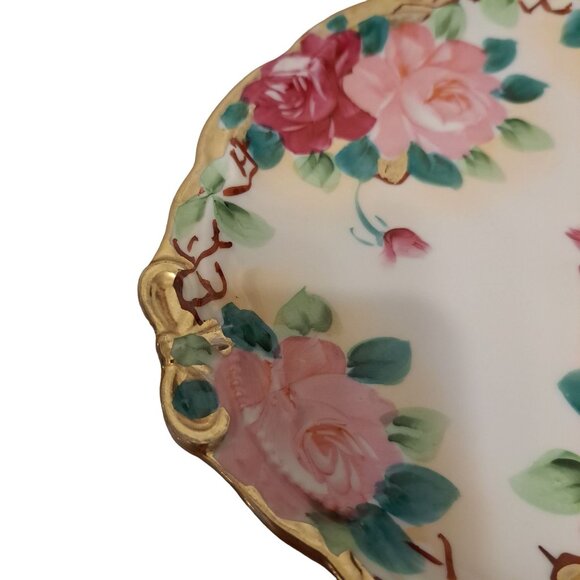 Vintage Hand Painted Porcelain Floral Roses 9.5" Luncheon Salad Dinner Plate - Picture 3 of 12
